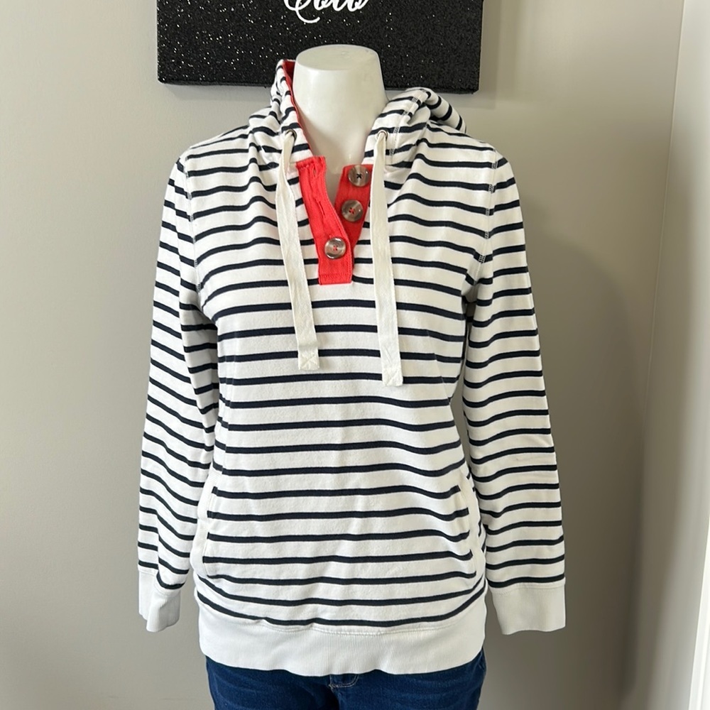 Boden Casual Hoodie Navy White Stripe Sz 6